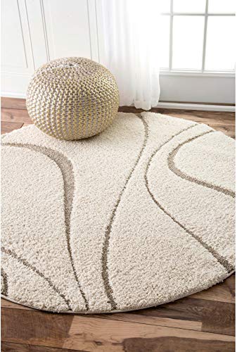 Image of Transitional Flames Shaggy Rectangular Carpet For Living Room, Bedroom, High Low Design Finish Microfiber 1.8 Inch Pile High, 3X5 Feet Ivory | Beige Color