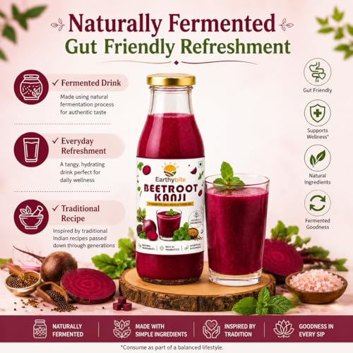 Image of Earthy Bite Beetroot Kanji 250ml | Perfect Natural Fermented Drink | Made with Mustard Seeds Himalayan Pink Salt and Water | Gut Friendly | No Preservatives or Artificial Additives