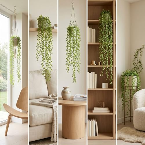 Image of Dekorly 75CM Artificial RainFlow Ivy Hanging Vines (Pack of 4) | Lush Green Cascading Creeper for Home & Balcony Decor (4, Rainflow lvy Vines)