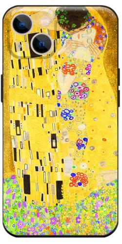 Compatibile con iPhone 14 Custodia Premium Silicone Progettata Cover Giallo Fiore Ragazze Antiscivolo Impermeabile Ultrasottile Vieni con una protezione per lo schermo (Gustav Klimt-Il Bacio)