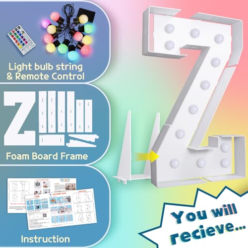 Image of Imprsv Colorful Marquee Letters 4 Feet Tall, Large Light up Letters Z | RGB with Remote, Birthday Party Decorations Anniversary Wedding Decorations Assembly Required 22 Pcs Accessory Set
