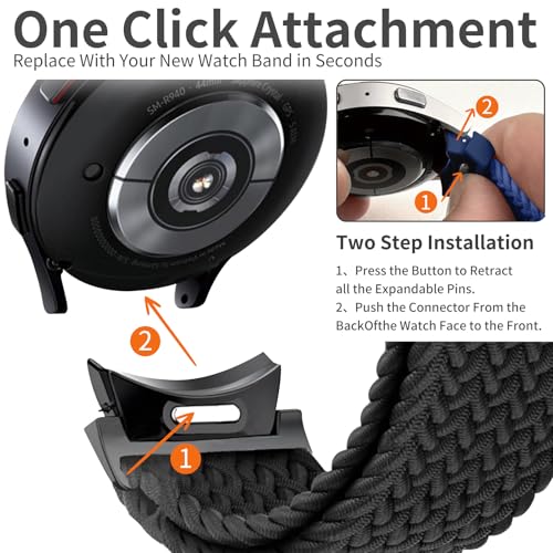 Chinbersky Pleciony pasek kompatybilny z Samsung Galaxy Watch 7/6/5/4/FE 40 mm, 44 mm, 5 Pro / 6 4 Classic, materiał, elastyczny, sportowy nylonowy pasek zapasowy