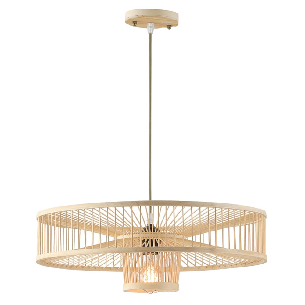 YNAHZAOK Handwoven Bamboo Lighting Fixture Chinese-Style Lantern Pendant Lamp for Kitchen Tea Room Creative Bamboo Weaving Chandelier Light Fixture for Dining Room Country Style Study Hanging Lamp