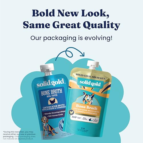 Image of Solid Gold Chicken Bone Broth for Dogs - Limited Ingredient Bone Broth Dog Food Toppers for Picky Eaters with Collagen & Superfoods - Dog Gravy Topper for Dry Food - Gut Health & Hydration - 12 Pack