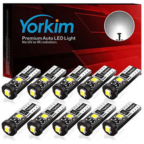 Yorkim 194 Led Bulb Canbus Error Free Super Bright White Light 3-SMD 2835 Chipsets, T10 LED Bulbs White Canbus Error Free, 2825 LED Bulbs, 168 LED Light Bulbs - T10 W5W 194 168 2825 Pack of 10