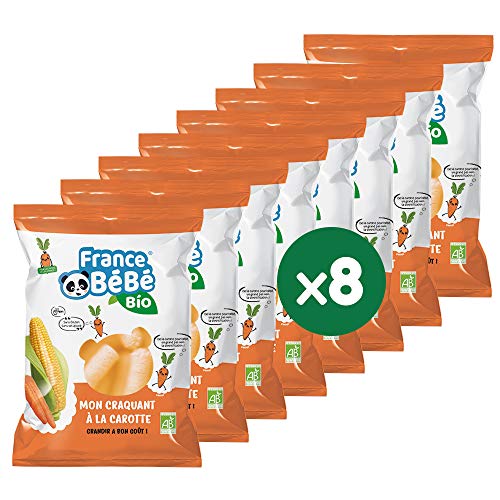 FRANCE BéBé BIO - Stick de maïs soufflé à la carotte BIO - Vegan - Lot 8 sachets de 20g
