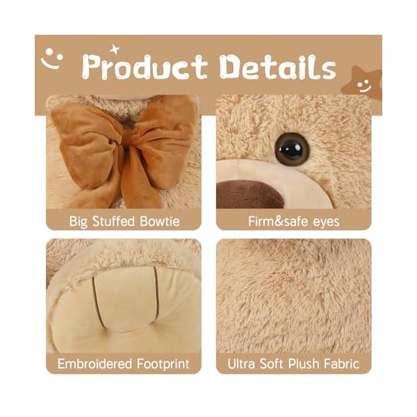 MorisMos Ours en Peluche Geant 120cm, XXL Brun Peluche Géante Kawaii Nounours Geant Animaux en Peluche Grand 1.2m Teddy Bear Cadeau pour Enfant Petite Amie Saint-Valentin Anniversaire 51qaMrgF1eL. SS600