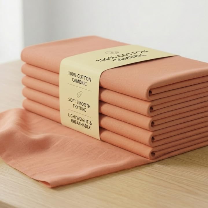 Image of Soimoi Peach Solid 60 * 60's Cotton Cambric Fabric by 3 Yards, 56 Inch Wide Light Weight Material Suitable for Kurtis, Blouses, Kids Clothing, Tunics, Dresses and Summer Apparel