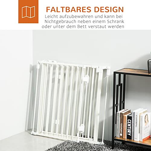 PawHut Absperrgitter Hund Freistehendes Verstellbares Schutzgitter 202,5 x 76 cm Hundegitter Klappbar Türschutzgitter Hundeabsperrgitter für Treppen, Türen, Küche, Flur, 3 Paneelen, Weiß