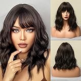 HAIRCUBE Short Curly Black Synthetic Bob Perücken für Frauen Perücken mit Pony natürliche Headlinie Hitzebeständige Damen Perücken
