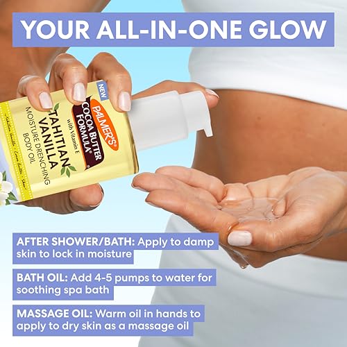 Palmer's Cocoa Butter Formula Body Oil, Moisture Drenching Tahitian Vanilla, 6.5 Oz, 72Hr Hydration with Shea Butter & Vitamin E for Softer Skin, Protects & Soothes Dryness, Dermatologist Approved Palmer's Cocoa Butter Formula Body Oil, Moisture Drenching Tahitian Vanilla, 6.5 Oz, 72Hr Hydration with Shea Butter & Vitamin E for Softer Skin, Protects & Soothes Dryness, Dermatologist Approved - Image 6