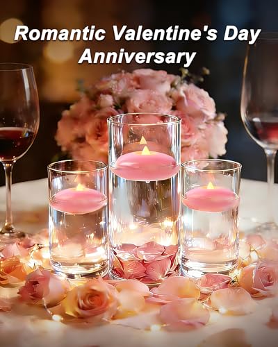 Image of Homemory 12 Pack 3 inch Flameless Led Floating Candles, 200 Hour Pink Battery Operate Waterproof Tealights for Cylinder Vases, Centerpieces at Wedding Decor, Party, Pool