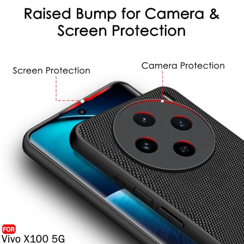 Image of TheGiftKart Back Cover Case for Vivo X100 5G | Slim & Lightweight | Ultra-Premium Design | Camera Protection Bump | Fabric Texture Case Cover (PC & TPU, Black)