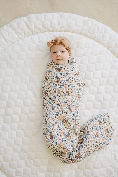 Image of Mebie Baby Harvest Floral Muslin Swaddle, Modern and Neutral Swaddle Blanket for Baby Girl or Boy, Soft Baby Blankets, Newborn Swaddle Blanket, 0-3 Month, Comfy Wrap, Baby Essentials & Gifts