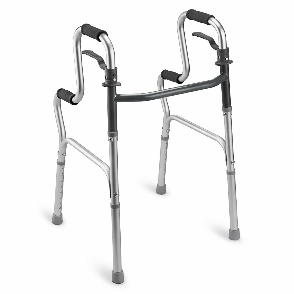 ALMA Andador para Ancianos de Dos Niveles Andador, Incorporador Plegable de Aluminio, Sin Ruedas, Ajustable en Altura, con Ayuda para Levantarse y Empuñaduras Anatómicas, Adultos y Personas Mayores