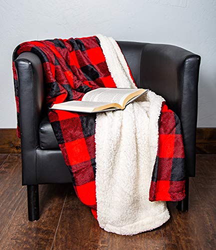 1I4 Group Outrageously Soft 50-By-60-Inch Reversible Velvet Sherpa Ultra Plush Throw, Buffalo Plaid #TOP15