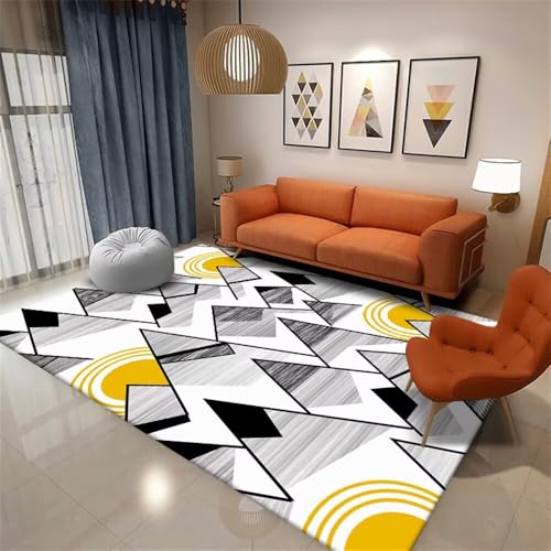 Tapis moderne jaune et gris pour deco de chambre adolescent