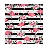 Onecmore Flamingo Shower Curtain Black White Stripe with Pink Floral Tropical Animal Modern Art for