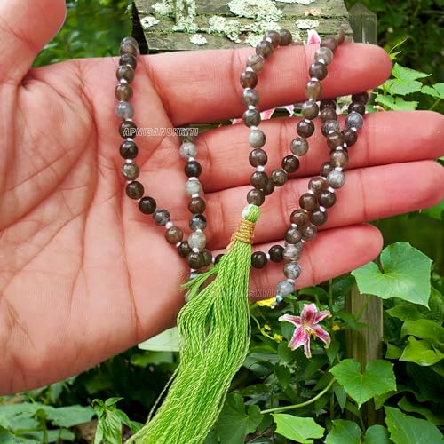 Image of Apnisanskriti Premium Labradorite Stone Mala Grey & Play of Colours for Men and Women (6mm, AAA Quality, Lab Certified, 108+1) - Natural Stone Beads Mala - Pack of 1