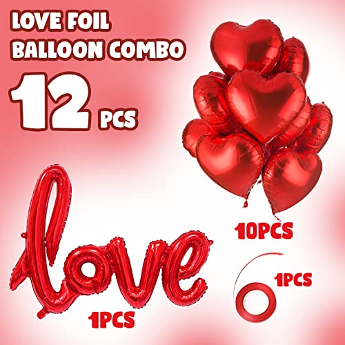 Image of Party Propz Love Foil Balloon For Decoration - 12 Pcs Heart Shape Foil Balloons For Decorations, Anniversary Decoration Items, Anniversary Balloons, Red Heart Foil Balloon