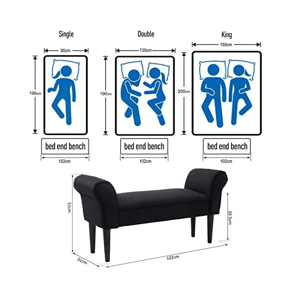 HOMCOM Bed End Side Chaise Lounge Sofa Window Seat Arm Bench Wooden Leg Fabric Cover - Image 3