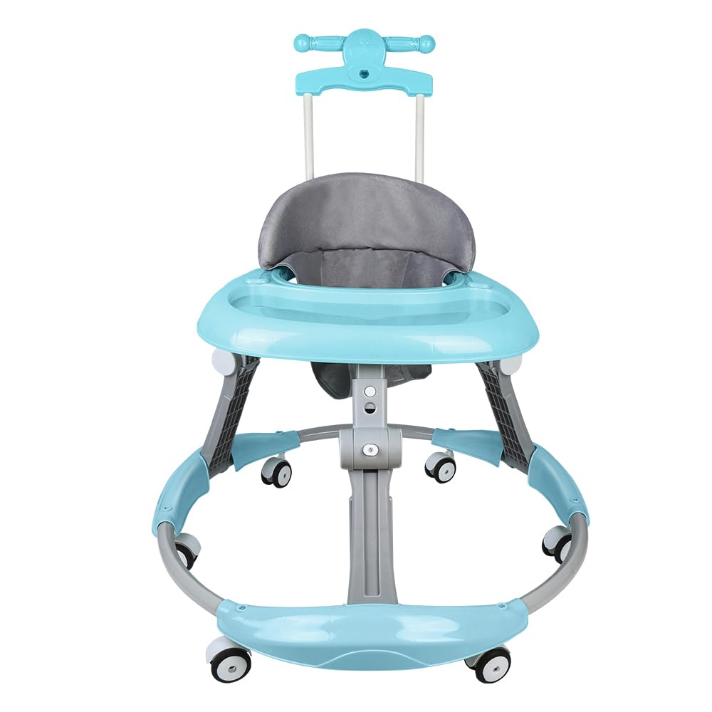 Trotteur Bébé Pliable pour Nourrisson de 6 à 18 Mois - Trotteur pour bébé avec Roues Silencieuses pour Enfant Garçons et Filles - Hauteur Réglable, Rangement Facile-70 * 70 * 91cm- Bleu