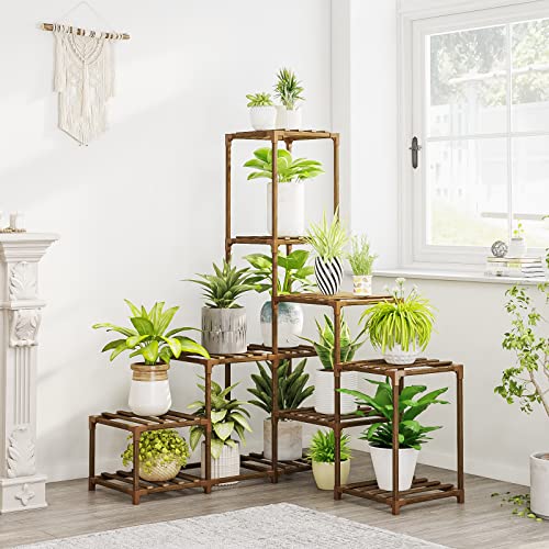Bamworld Plant Stand Indoor Corner Plant Shelf Wood Plant Holder