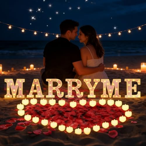 2031 Stück Rosa MARRY ME Leuchtbuchstaben als Dekoration für Heiratsanträge 2000 Rosenblättern MARRY ME-Schild mit 24 flammenlosen Herzkerzen für Heiratsantrag Verlobung Dekoration Hochzeit Party