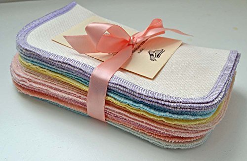 Gina's Soft Cloth Shop 2 Ply Organic Birdseye Washable Baby Wipes - 20 Pack - Little Wipes (R) - GOTS Certified Birdseye Cotton, Pastel Assortment Color Edges - Proudly Made in the USA!