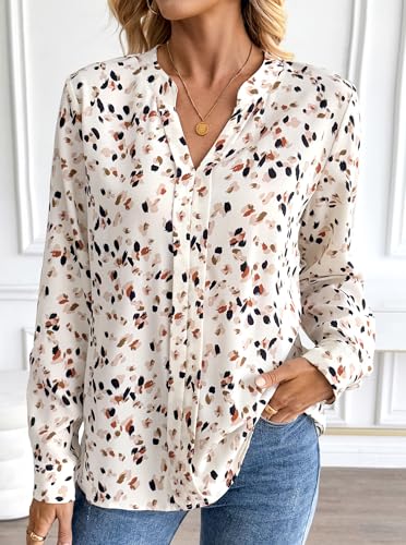 Avanova Women Boho Printed V Neck Tops Long Sleeve Shirts Work Blouses3
