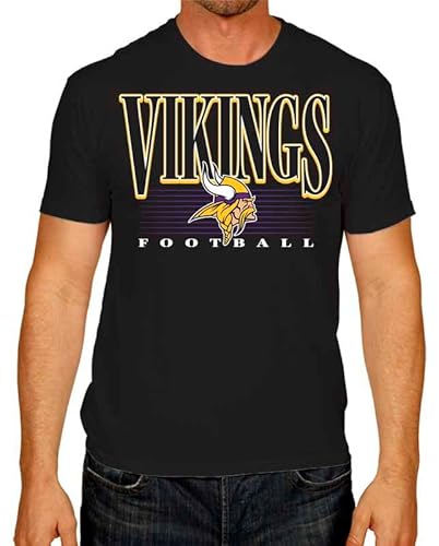 Team Fan Apparel NFL Adult Overtime Blueprint Tag-Less T-Shirt, Unisex Football Tee, Soft Comfortable Cotton, Retro Vintage (Minnesota Vikings - Black, X-Large)