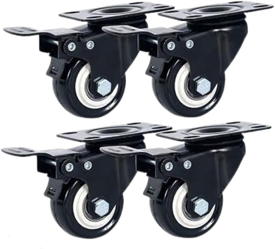 Nisma Engineering Heavy Duty Caster Wheels Soft Rubber Swivel 1.5" with 360 Degree Plate Fittings 2 with Brakes & 2 Swivels 300Kg Load, movement casters rollers paiye