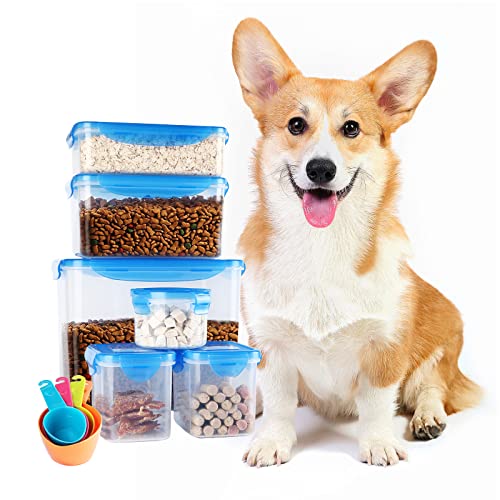 Cat Food Storage Container, 10 Piece Airtight PET Food Storage Container with Measuring Cup, Portable Dog Snack Handle…