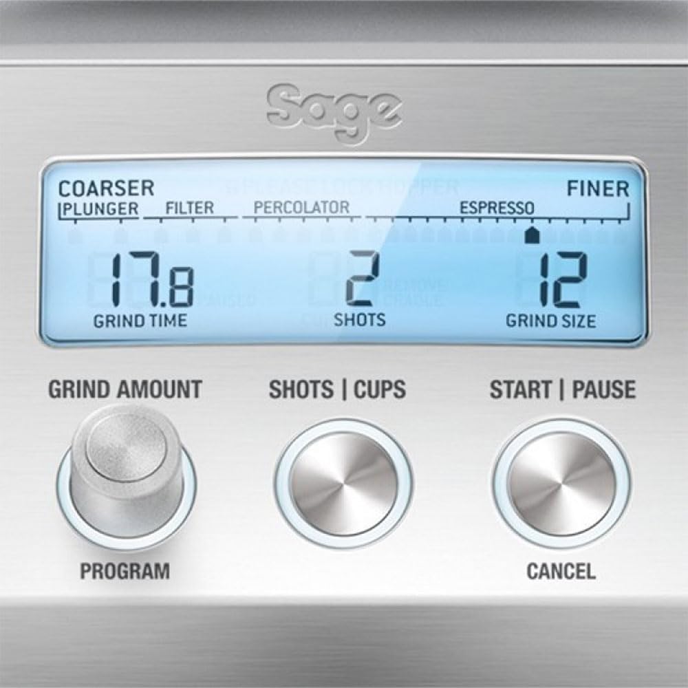 Sage The Smart Grinder Pro – Macinacaffè Elettrico Programmabile Con 60 Livelli Di Macinatura – Display LCD, Macine Coniche In Acciaio Inox, Timer Di Precisione – Acciaio Inox Spazzolato