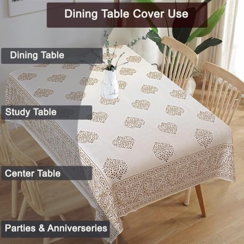 Image of Texstylers Table Cloth | Table Cloth for 6 Seater Dining Table| Dining Table Cover 6 Seater | Table Cover 6 Seater | Dining Table Cover | Rectangle, Cotton,150 cm X 225 cm (Gold & Cream)