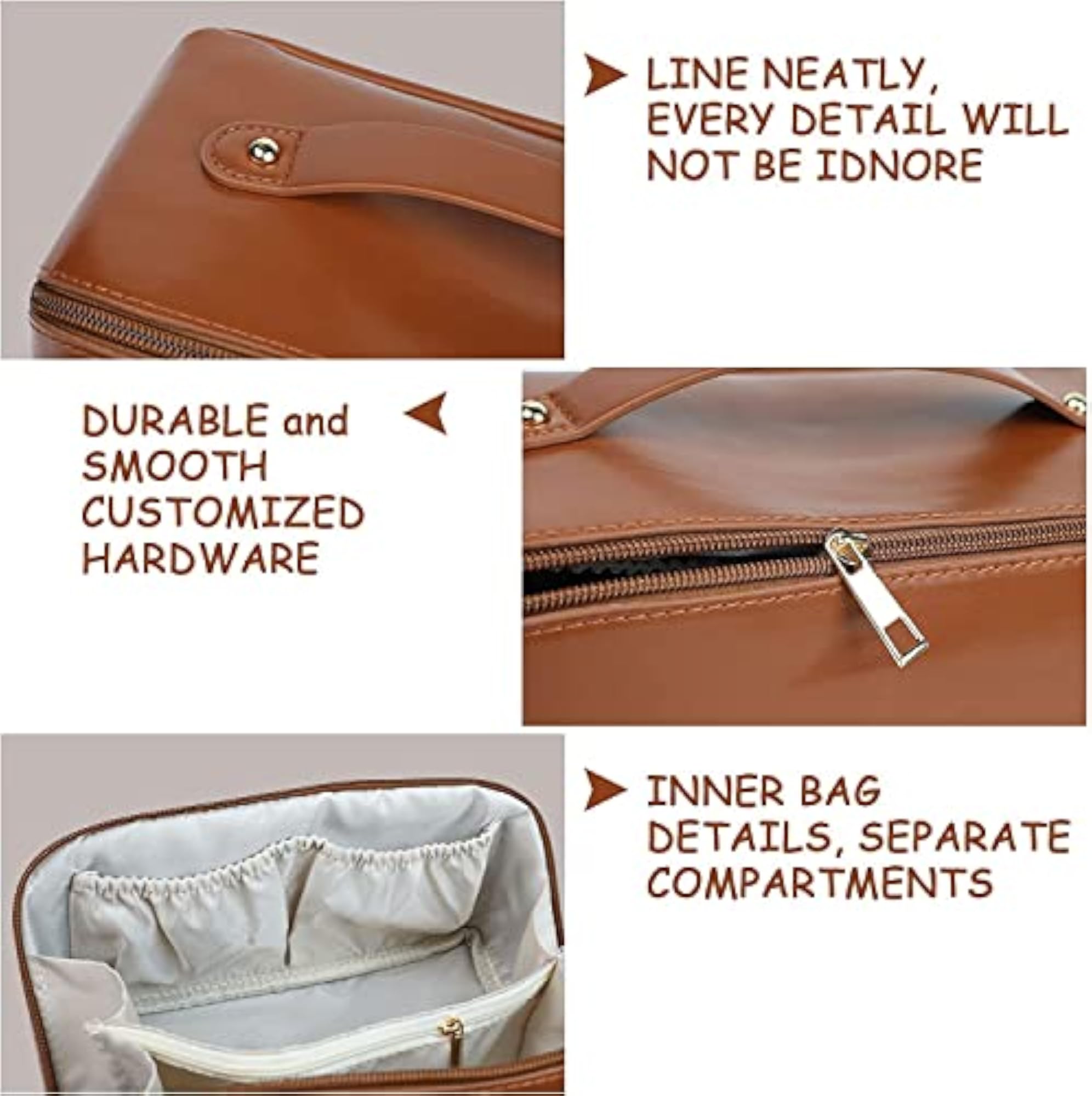 Portable Leather Makeup Travel Bag, Cosmetic Organizer