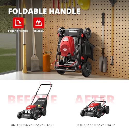 Image of 21 inch Gas Push Lawn Mower, Rugged Steel Deck, 3-in-1 Versatile Mower, 144cc OHV Engine, 6-Level Height Adjustment, Large Grass Collector, Easy Maneuverability for Home & Garden