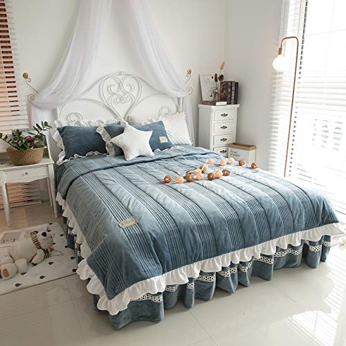 Housse De Couette 140x200 Enfant Fille-Ensemble De Literie Jupe De Lit éPaissie Corail Velours Quatre PièCes Hiver Flanelle Chaud Lait Velours Double Face Flanelle Couette Feuille De Couverture