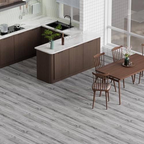 Homease PVC Bodenbelag Selbstklebende Holzoptik Vinylboden, Wasserdichte Schneidbar Vinylbodenbelag Bodenaufkleber für Bettzimmer, Küche, Wohnzimmer, 60x500cm Dunkelgrau