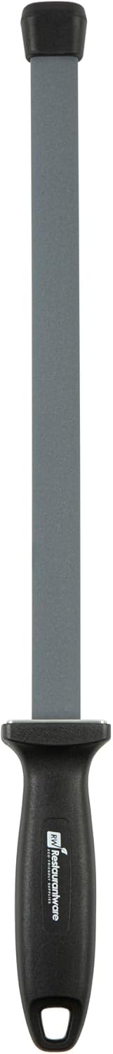 Restaurantware Met Lux 17 Inch x 1.8 Inch Knife Honing Rod 1 Nylon Handle Sharpening Steel - Shock Absorbent Grooved Black Ceramic Knife Sharpener Rod For Kitchen