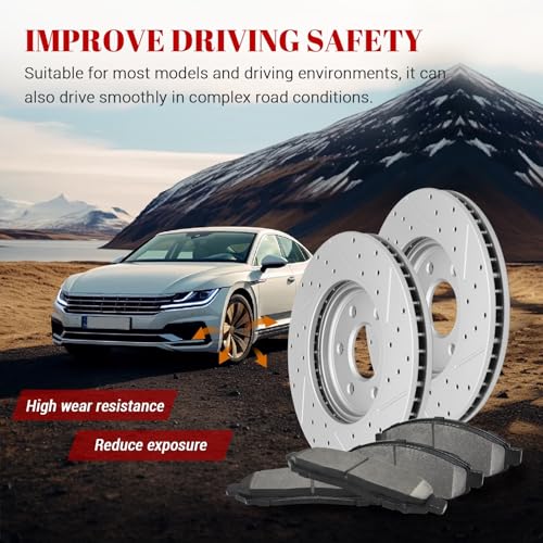 YXPCARS Front & Rear Drilled Slotted Rotors and Ceramic Disc Brake Pads Kit for Nissan Xterra 2005-2015/ Frontier 2020-2023/ Frontier 2005-2019 4.0L, for Suzuki Equator 2009-2012 4.0L by YXPCARS - Image 7