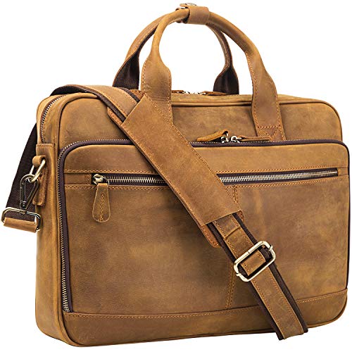60% Off Discount AIDU Mens Messenger Bags,Leather Bussiness Briefcase Laptop Bag for Men, Large Satchel Shoulder Bag 15.6 Inch,Brown