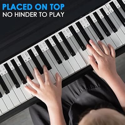 BROTOU Removable Piano Keyboard Stickers, 88/61 Key Full Size Piano Keyboard Note Labels Reusable Piano Notes Guide for Beginner  with Box (88-Keys Black)