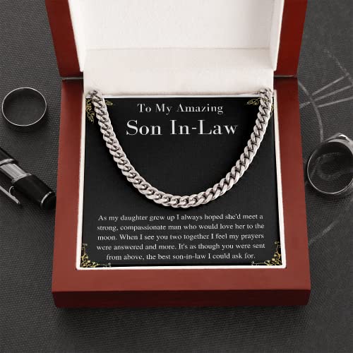 Mjg Gift For Son In Law Chain Necklace From Father In Law On Wedding Day Gift For Him From Mother In Law Present Chain Necklace With Message Card Stainless Steel (Stainless Steel), 18 Inches #TOP5
