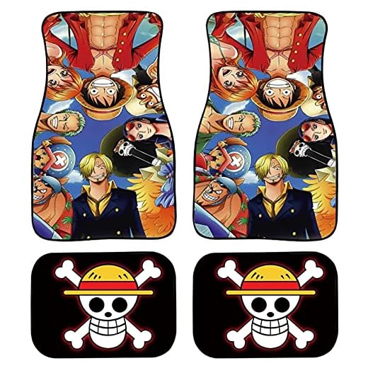 NEVAY Universal Anime One Piece 4pcs All-Climate Rubber Floor Mats for Car SUV Van Truck Heavy Duty Carpet Set Thick, Odorless & All Weather(Color: Luffy E)