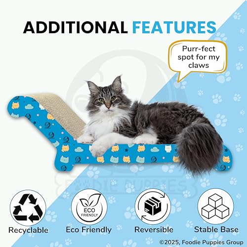 Image of Foodie Puppies 2-in-1 Reversible Cat Scratcher Pad with Catnip for Cats & Kittens (Deck, Large) (51.5 x 17 x 23 cm) | Corrugated Cardboard Cat Scratching Pad | Furniture Protection, Indoor Play & Rest