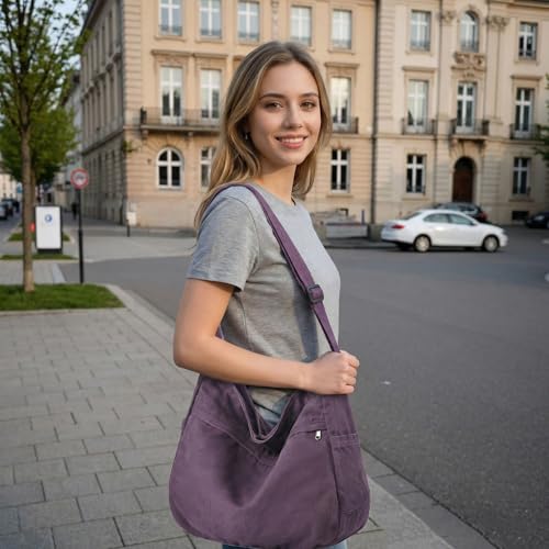 Image of Canvas Hobo Crossbody Shoulder Tote Bag for Women and Men Large Purse Messenger Bag Travel Work Shopping