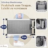 Hunderampe Auto Klappbar- Teleskop Alu Rampe für große Hunde - Stabile Hundetreppe Auto & SUV - rutschfest - Reflektierende Seiten - Hundeleiter Auto - 90kg Belastbarkeit - Befestigungsclip - Grau