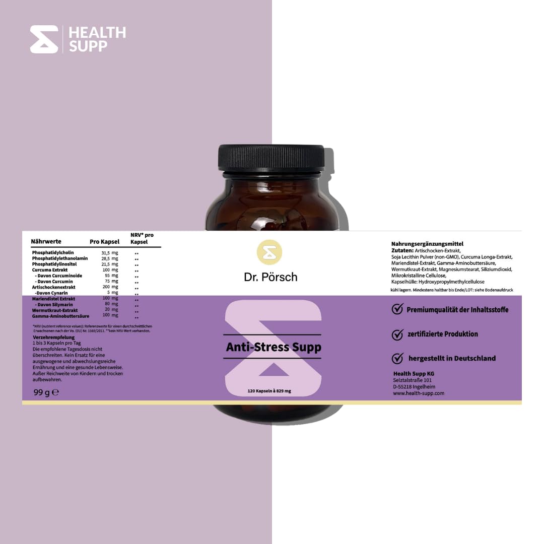 Anti-Stress Kapseln mit GABA, Curcuma & Mariendistel – Vegan & ohne Zusatzstoffe – Entspannung, Schlaf & Leber-Detox – Made in Germany