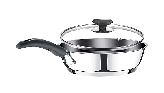 Crystal Induction Bottom Stainless Steel Fry Pan with Glass Lid, 225mm, Multicolour